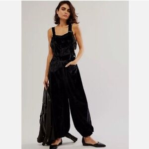 Free People Velvet Follow the Sun Overall Jumpsuit Black Women's Size XS